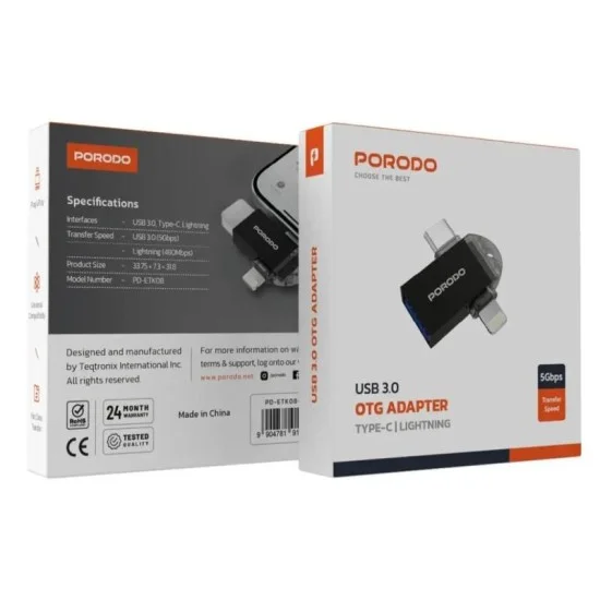 Porodo 3-In-1 Otg Adapter - Black